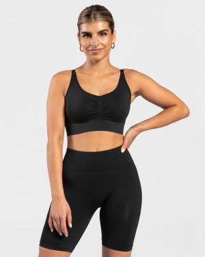 Teveo Charming Scrunch Sport BH Damen Schwarz | NNK-4088