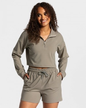 Teveo Charming Zip Pullover Damen Khaki | XNX-8625