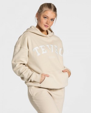 Teveo College Oversized Hoodie Damen Beige | ZSN-1862