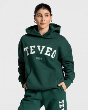 Teveo College Oversized Hoodie Damen Dunkelgrün | AAH-7405