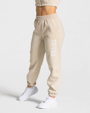 Teveo College Oversized Jogginghose Damen Beige | SNK-3774
