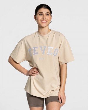 Teveo College Oversized T-shirts Damen Beige | QLM-1816