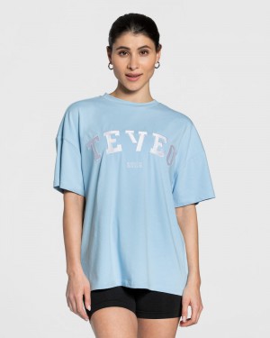 Teveo College Oversized T-shirts Damen Blau | DFW-0498