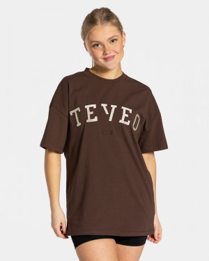 Teveo College Oversized T-shirts Damen Dunkelbraun | YIF-3799