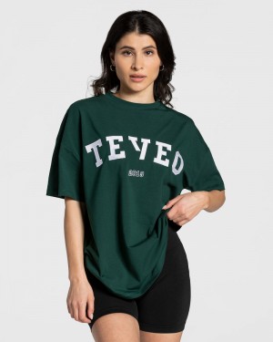 Teveo College Oversized T-shirts Damen Dunkelgrün | GMW-3096