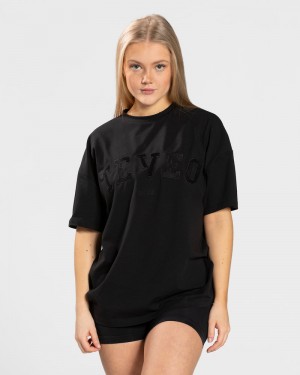 Teveo College Oversized T-shirts Damen Schwarz | GHK-5714