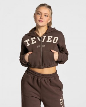 Teveo College Zip Hoodie Damen Dunkelbraun | KBQ-5902