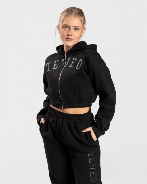 Teveo College Zip Hoodie Damen Schwarz | TFG-2235