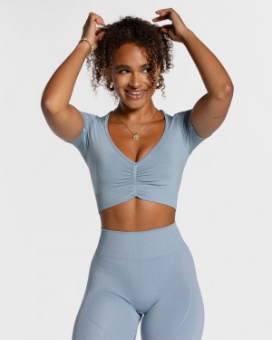 Teveo Focus Crop Oberteile Damen Grau Blau | AUY-6092