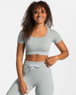 Teveo Gerippt Crop Oberteile Damen Blau | OBW-2310