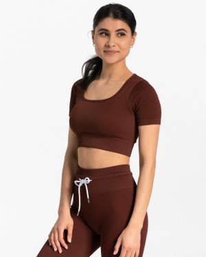 Teveo Gerippt Crop Oberteile Damen Mahogany | HSS-3181