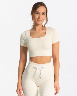 Teveo Gerippt Crop Oberteile Damen Weiß | NRZ-1125