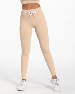 Teveo Gerippt Leggings Damen Beige | OZW-4445