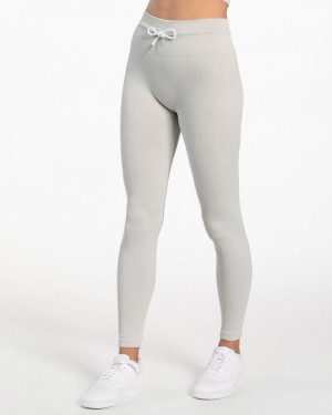Teveo Gerippt Leggings Damen Hellgrau | TTO-5839