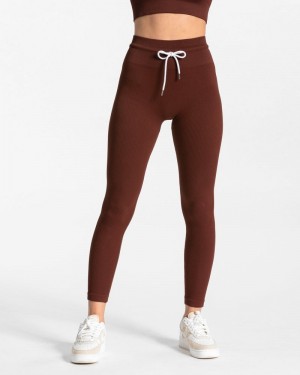 Teveo Gerippt Leggings Damen Mahogany | DSH-6780