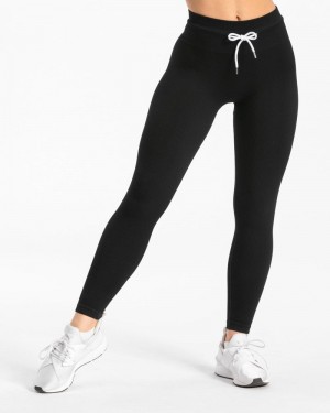 Teveo Gerippt Leggings Damen Schwarz | JJI-4428