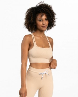 Teveo Gerippt Sport BH Damen Beige | YYE-0543