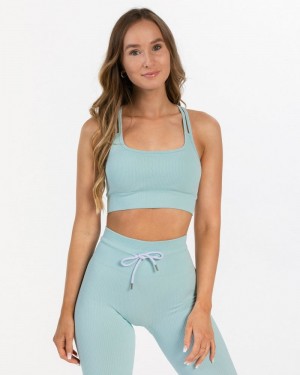 Teveo Gerippt Sport BH Damen Blau | TRV-7415