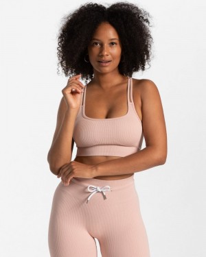 Teveo Gerippt Sport BH Damen Rosa | EUU-8748
