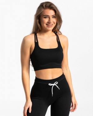 Teveo Gerippt Sport BH Damen Schwarz | HJH-3008