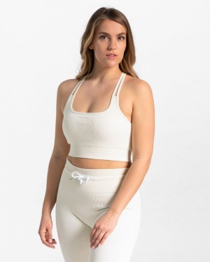 Teveo Gerippt Sport BH Damen Weiß | IFI-9700