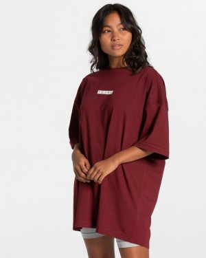 Teveo Iconic Oversized T-shirts Damen Bordeaux Rot | QOS-6443