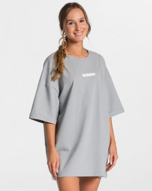 Teveo Iconic Oversized T-shirts Damen Grau Blau | PRF-4982