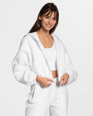 Teveo Iconic Oversized Zip Hoodie Damen Weiß | GQP-9345