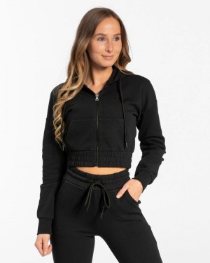 Teveo Klassische Zip Hoodie Damen Schwarz | XMC-3934