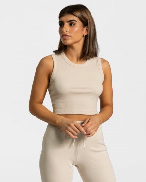 Teveo Lounge Crop Oberteile Damen Beige | FBR-4704