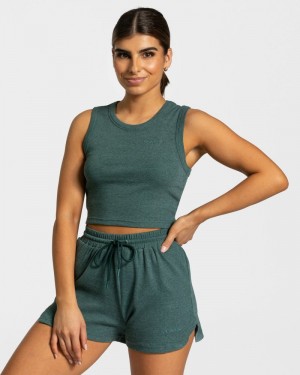 Teveo Lounge Crop Oberteile Damen Dunkelgrün | OLI-3169