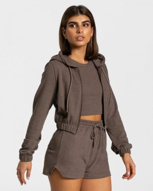 Teveo Lounge Zip Hoodie Damen Dunkelbraun | ZFK-7327