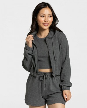 Teveo Lounge Zip Hoodie Damen Dunkelgrau | LIA-4417