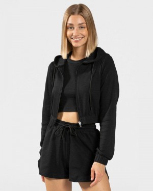Teveo Lounge Zip Hoodie Damen Schwarz | ZAN-2808