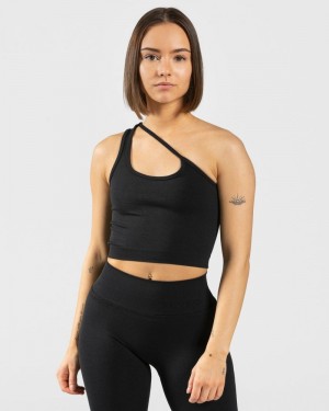 Teveo Sassy One Shoulder Oberteile Damen Schwarz | ZIH-8002