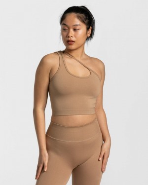Teveo Sassy One Shoulder Oberteile Damen Beige | AMY-7867