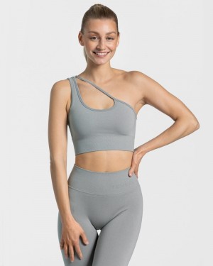 Teveo Sassy One Shoulder Sport BH Damen Grau Blau | IOS-6740
