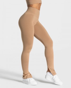Teveo Sassy Slit Leggings Damen Beige | PYN-1547