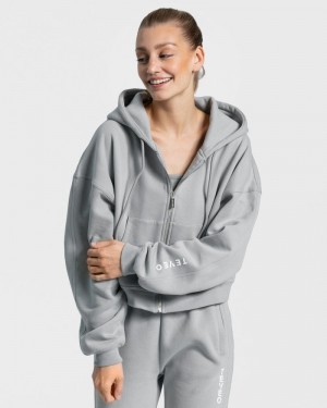 Teveo Sassy Zip Hoodie Damen Grau Blau | PLS-6217