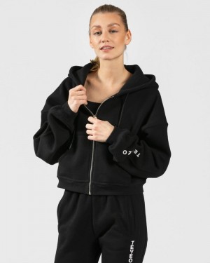 Teveo Sassy Zip Hoodie Damen Schwarz | CNK-6816