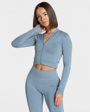 Teveo Statement Zip Jacken Damen Grau Blau | DLV-9002