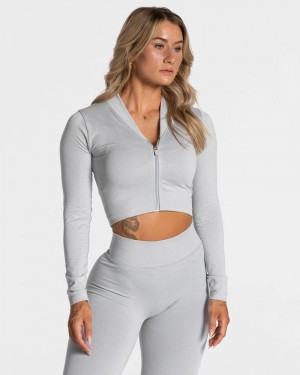 Teveo Statement Zip Jacken Damen Hellgrau | VRO-2298