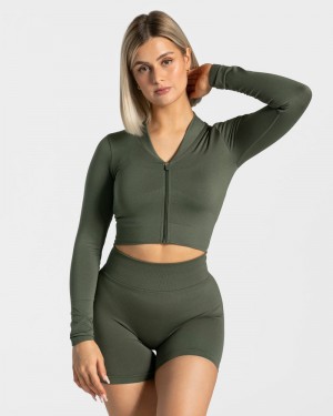 Teveo Statement Zip Jacken Damen Khaki | OZM-3697